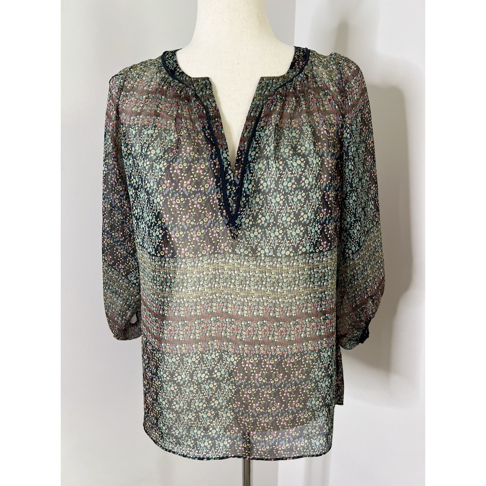 Anthropologie Maeve Womens XS Sheer Boho Print Blouse Whimsigoth Peasant Top